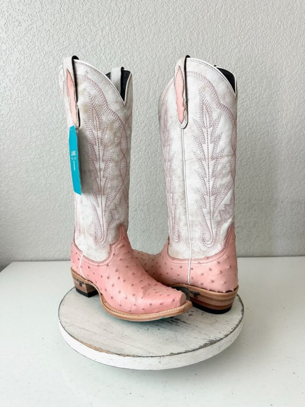 Lane SKYLIGHT Cowboy Boots Pink Ostrich Western Cowgirl Tall Snip Toe Womens 6